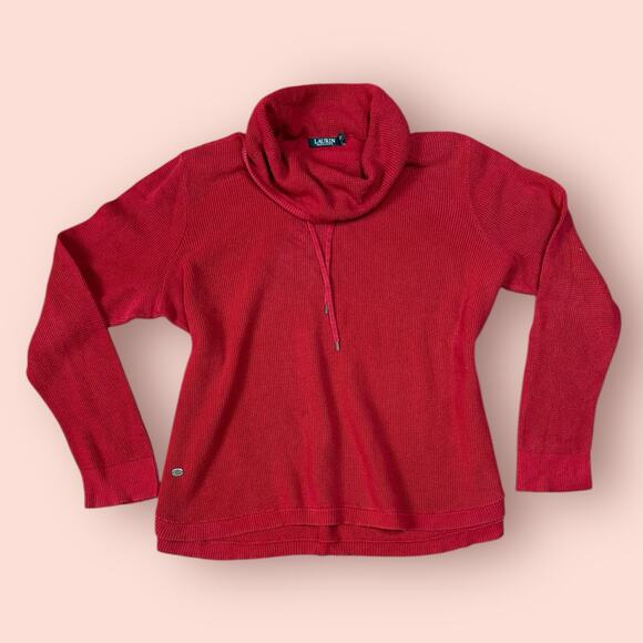 Ralph Lauren plus Size 2x xxl Red Cowl Neck Sweater thermal waffle knit Cotton - Picture 1 of 5